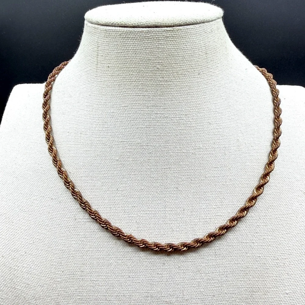 Copper Tone Rope Chain Necklace Twisted Statement Layering Minimalist Jewelry